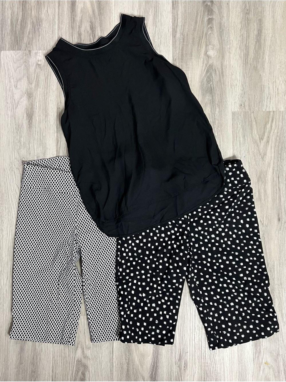 Women’s Black Sleeveless Top with Black & White Patterned Pants